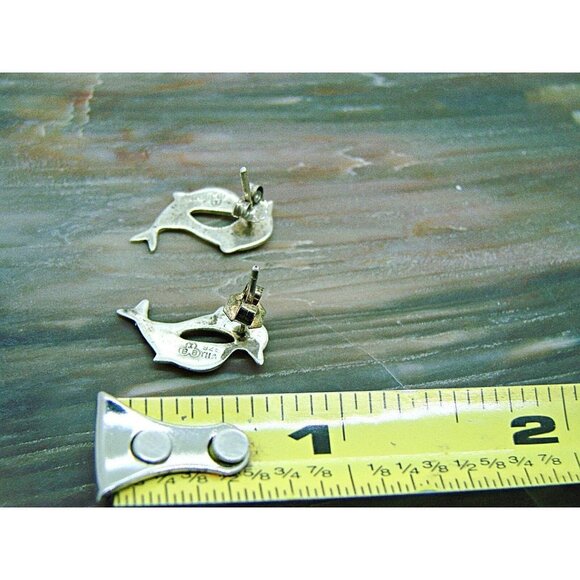 Sterling Silver 925 Dolphin Stud Earrings Small Kids Women Lightweight Pierced - Picture 7 of 7